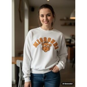 Game Day Couture Missouri Tigers Mascot Crewneck‎ Sweatshirt XL White Orange